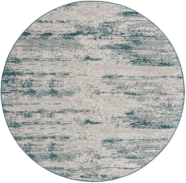 Unique Loom Outdoor Modern Cartago Machine Made Abstract Rug Teal, Ivory 10' 0" x 10' 0"
