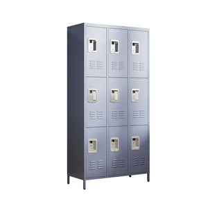 English Elm 9 Compartment Steel Locker Tower Powder Coated Gray for Gym Office or Bedroom T2398P251437