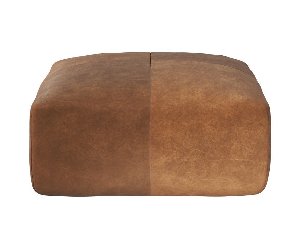 Sunpan Elio Ottoman - Vintage Italian Design in Cognac Aniline Leather with Plush Comfort & Durable Frame