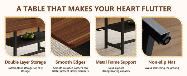 English Elm 71 Inch Fashionable Walnut Grain Dining Table with Sturdy Metal Legs, Scratch-Resistant MDF Top, Storage Shelf, Minimalist Design Walnut+black W1151P364851