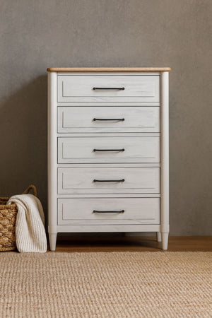 English Elm Small Teen Dresser with Cement & Sand Finish — Solid Wood Seven-Drawer Storage, Mindi Veneer Elegance White 37.25 L x 21.5 W x 49 H B2699P386488