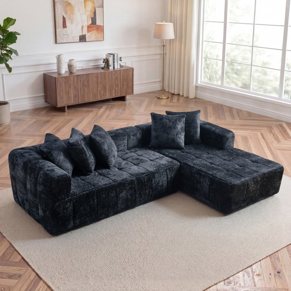 English Elm 107.9"cloud Modular Sectional with Deep Plush Seats Low Profile Lounge Sofa Black W5515S00017