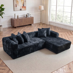 English Elm 107.9"cloud Modular Sectional with Deep Plush Seats Low Profile Lounge Sofa Black W5515S00017