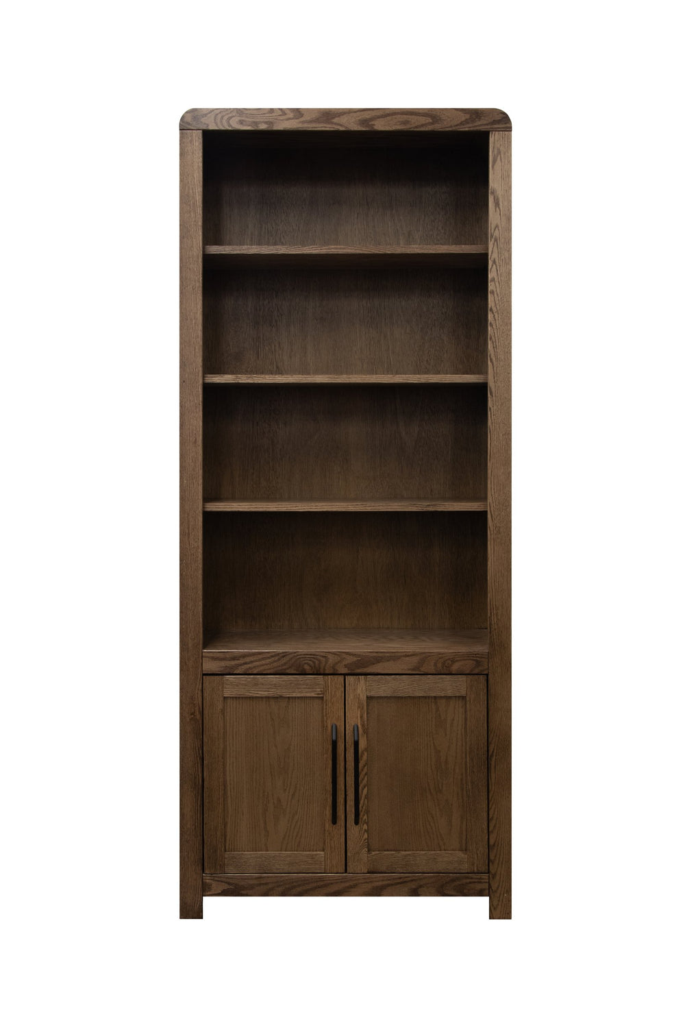 English Elm Haven 78" Bookcase Pier Cabinet — Oak Veneer, Curved Transitional Design with Shelves & Doors (No Assembly) Brown B108P364417