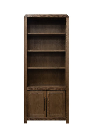 English Elm Haven 78" Bookcase Pier Cabinet — Oak Veneer, Curved Transitional Design with Shelves & Doors (No Assembly) Brown B108P364417