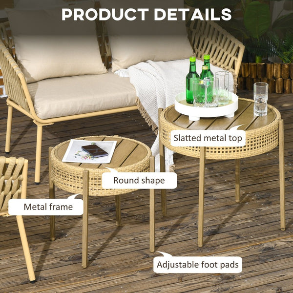 English Elm Outsunny 2-Piece Wicker Patio Table Set – Versatile Outdoor Nesting Tables With Slatted Metal Tops W2225P174032-GIGA