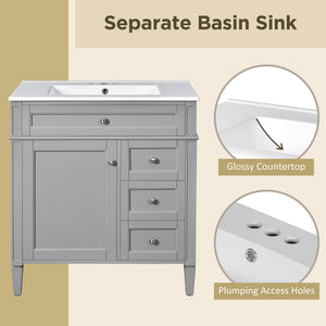 English Elm 30'' Modern Bathroom Vanity With Storage, Ceramic Sink & Stylish Roman Legs - Perfect For Small Spaces! N710P250194E