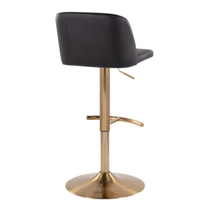English Elm Toriano Adjustable Swivel Barstool by LumiSource — Faux Leather Padded Seat with Gold T-Footrest Set of 2 Black B202S01044