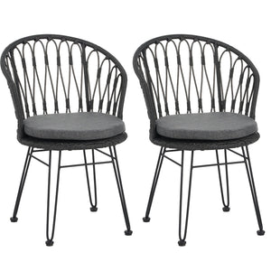 English Elm Christopher Knight Home® - TAVON Woven Rattan Dining Chairs (2-Pack) with Gray Cushions, Sturdy Iron Frame, 300 lb Capacity N762P240772E