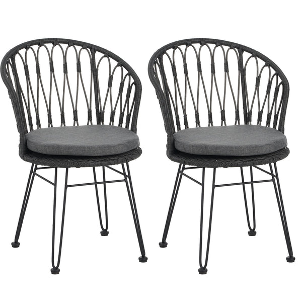 English Elm Christopher Knight Home® - TAVON Woven Rattan Dining Chairs (2-Pack) with Gray Cushions, Sturdy Iron Frame, 300 lb Capacity N762P240772E