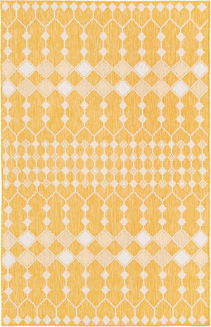 Unique Loom Outdoor Trellis Traliccio Machine Made Trellis Rug Yellow, Ivory 5' 3" x 7' 10"