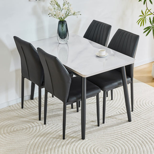 English Elm Table and Chair Set Modern Marble Glass Top Dining with 4 Ergonomic Pu Seats W1151S04630