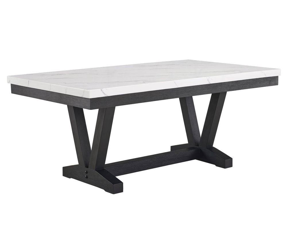 English Elm 1pc Faux Marble Rectangular Dining Table with Glossy Top and Black Trestle Wood Base, Modern Centerpiece White 76 L x 46 W x 13 H B011P196932