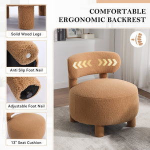 English Elm 063-Teddy Plush Teddy Fabric Armless Accent Chair with 13" Cushion, Wingback Comfort & Solid Wood Legs for Cozy Spaces khaki W527P308805