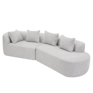 English Elm Christopher Knight Home® - 116" Modern Curved Sectional Sofa with Plush Pearl Upholstery, High-Density Sponge, Chaise Lounge Seating Harmony White+gray N767P263923H