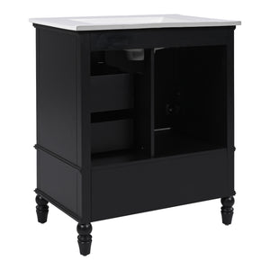 English Elm Christopher Knight Home® - 30" Bathroom Vanity with Ceramic Sink, Acacia & MDF Cabinet, Soft-Close Door & Drawers Black N759P346895B