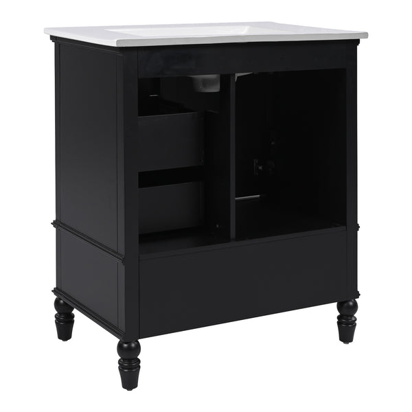 English Elm Christopher Knight Home® - 30" Bathroom Vanity with Ceramic Sink, Acacia & MDF Cabinet, Soft-Close Door & Drawers Black N759P346895B
