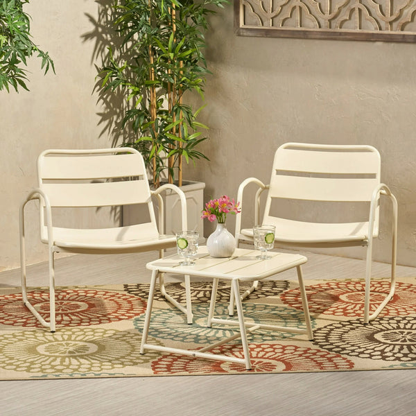 English Elm Christopher Knight Home® - CONRAD Modern Outdoor Chat Set with Powder-Coated Iron Frame, Open Slat Seats for Breezy Comfort Matte White N775P250736W