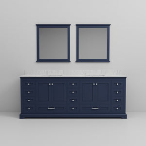 English Elm Navy Blue Double Bath Vanity With Carrara Marble Top, Ample Storage & Matching Mirrors Included B2731S00826