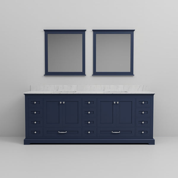 English Elm Navy Blue Double Bath Vanity With Carrara Marble Top, Ample Storage & Matching Mirrors Included B2731S00826