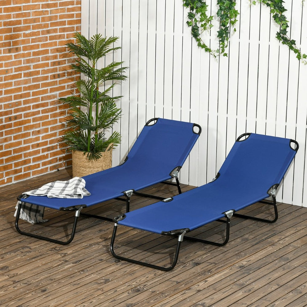English Elm Outsunny 2 Piece Folding Chaise Lounge Chairs Set - 5-Level Recline, Durable Steel Frame, Blue Outdoor Comfort W2225P174381-GIGA
