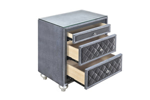 English Elm 1pc Glam Velvet Tufted 3-Drawer Nightstand with Jewelry Tray, Faux Crystal Knobs, Chic Storage B011P228567