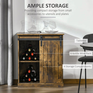 English Elm Homcom Industrial Wine Cabinet With Sliding Barn Door, 6-Bottle Rack & Versatile Storage Design W2225P217406