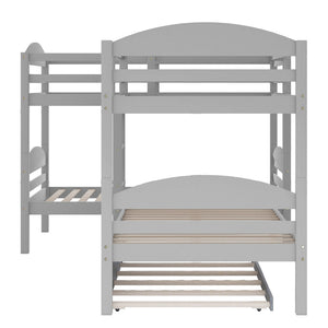 English Elm Twin L-shaped Mission Bunk with Trundle Sleeps Five Solid Pine Kids Room Bed LT000024AAE