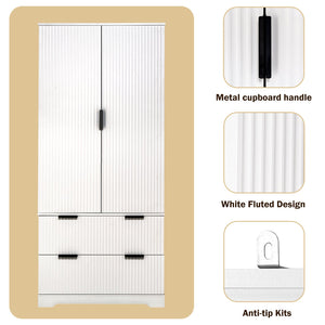 English Elm 72" Modern Fluted Pantry Cabinet with 2 Large Silent Drawers, 8-Door Spice Rack & Adjustable Shelf Organizer White W2917P294993