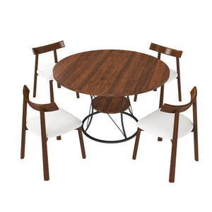 English Elm 43 Inch Foldable Mdf Dining Set with Pu Cushioned Solid Wood Chairs Space Saving Walnut W2700S00128