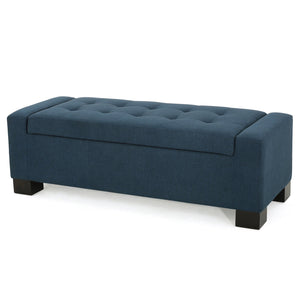 English Elm Christopher Knight Home® - GUERNSEY Ottoman Bench with Tufted Waffle Stitch Fabric, Hidden Storage & Birch Legs for Living Room Navy Blue 67220.00F