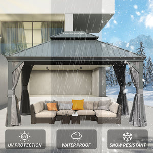 English Elm 10' X 14' Hardtop Gazebo - Durable Aluminum Frame With Steel Roof, Curtains & Netting For Year-Round Use W1859S00161