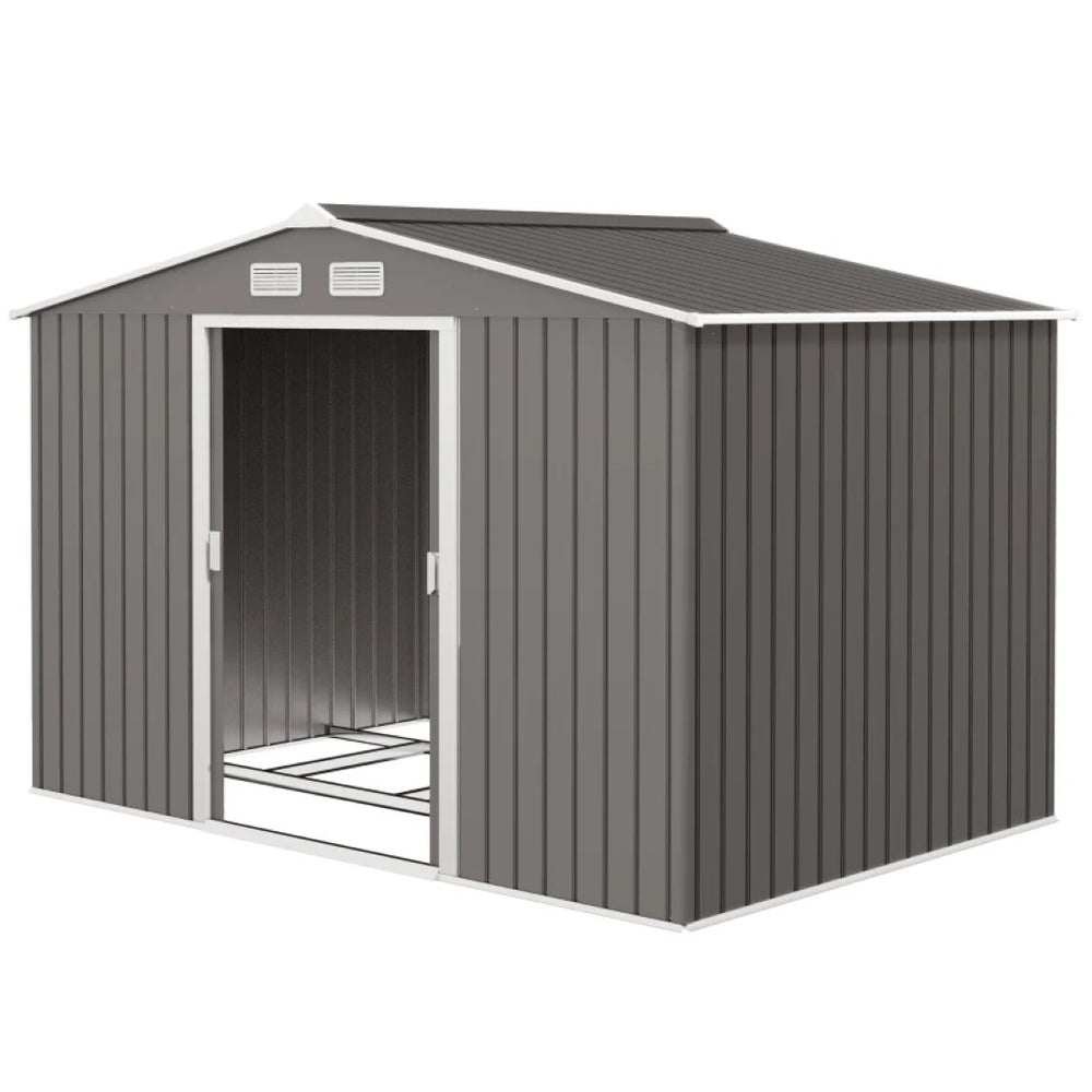 English Elm Spacious Galvanized Steel Outdoor Storage Shed with Sliding Doors and Weather Protection T3971S00118