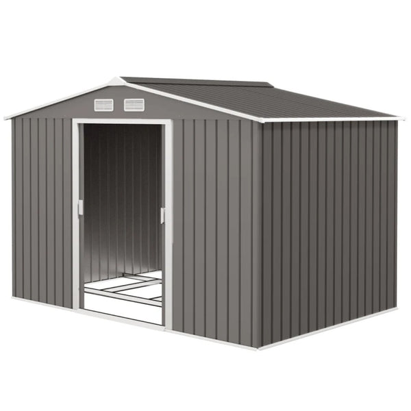 English Elm Spacious Galvanized Steel Outdoor Storage Shed with Sliding Doors and Weather Protection T3971S00118