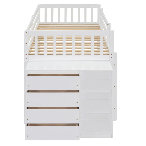 English Elm Twin Over Bunk Bed with Four Storage Drawers Open Shelving Kids Bedroom White LT000167AAK-1