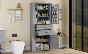English Elm [video] Floor to Ceiling Matte Storage Cabinet with Drawers Shelves and Adjustable Interior Gray N759P407762E