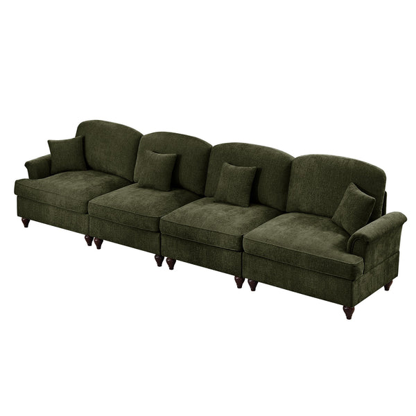 English Elm Elegant Mid Century Chenille 4-Seater Sofa With Flared Arms, Detachable Skirts & Plush Comfort W3041S00349