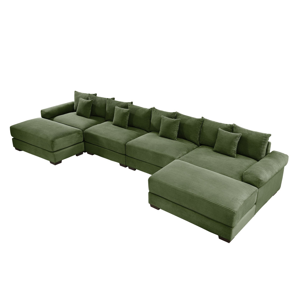 English Elm 170"Oversized Modular U-Shape Sectional Couch - Plush Corduroy, Deep Seating, Movable Ottoman & Pillows W714S01337