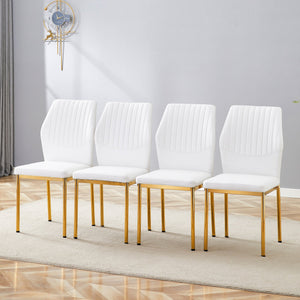 English Elm Luxury White Pu Dining Chair Set Of 4 - Modern High Resilience Seating With Gold Metal Legs & Style W1151P282689