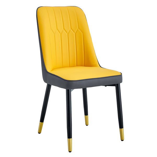 English Elm A modern dining chair with curved PU leather backrest, padded seat and sturdy black metal legs for comfort and style Yellow+Grey 33.86 L x 28.35 W x 18.5 H W1512P390898