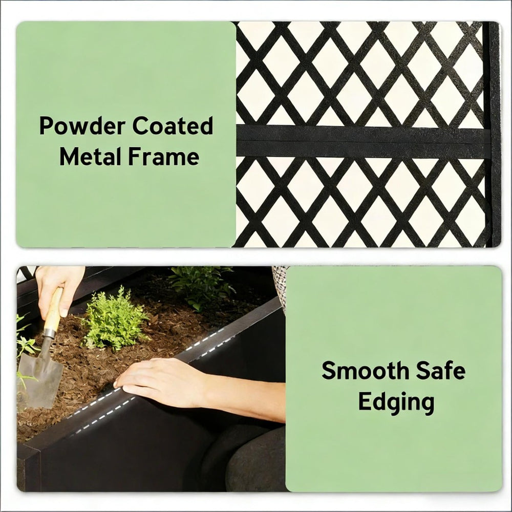 English Elm Raised Metal Garden Bed with Tall Diamond Trellis Powder Coated Outdoor Privacy Planter T3971P455087
