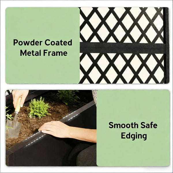 English Elm Raised Metal Garden Bed with Tall Diamond Trellis Powder Coated Outdoor Privacy Planter T3971P455087