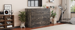 English Elm Queen Murphy Cabinet Bed Rustic Grey Farmhouse Style with Charging Station Storage W5271S00001
