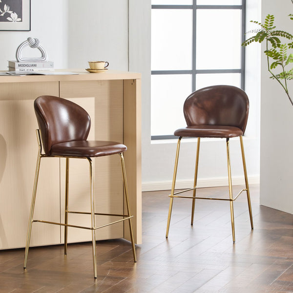 English Elm Christopher Knight Home® - Kira Upholstered Bar Stool Set of 2 — Stylish Low-Back Counter Seating with Cushioned Fabric and Metal Frame for Comfort and Stability Dark Brown,Gold N775P263305D