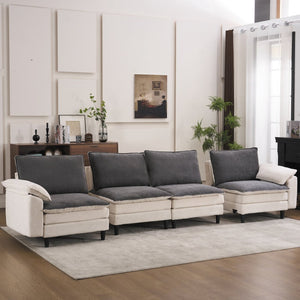 English Elm 129.92" Chenille Cloud Sectional Modular L Shaped Sofa with Ottoman Deep Lounge Seating W5029S00003