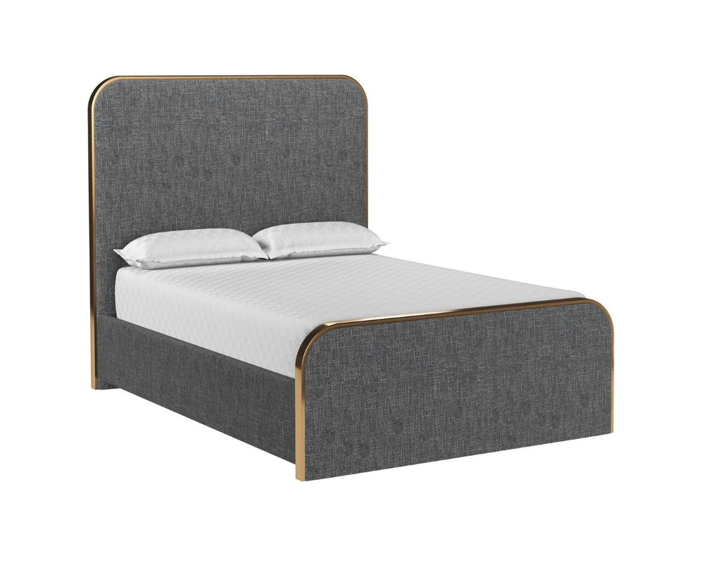 Sunpan TOMETI Full Bed - Chacha Grey Upholstered Frame with Curved Headboard & Brushed Gold Trim Accents 109578