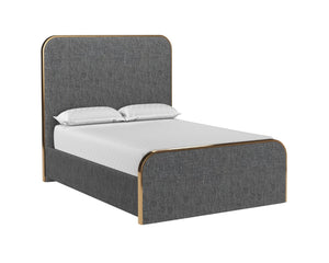 Sunpan TOMETI Full Bed - Chacha Grey Upholstered Frame with Curved Headboard & Brushed Gold Trim Accents 109578