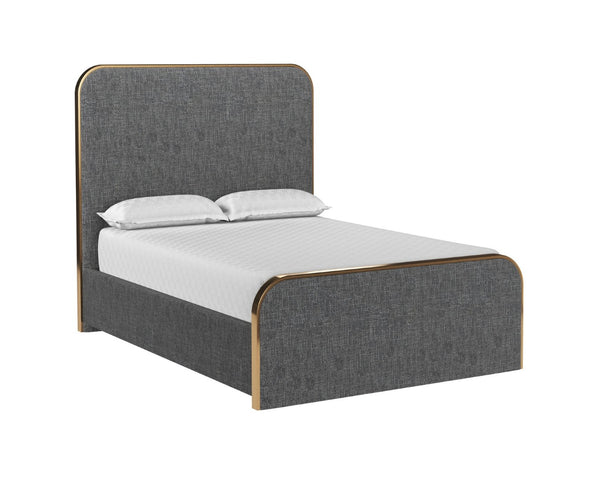 Sunpan TOMETI Full Bed - Chacha Grey Upholstered Frame with Curved Headboard & Brushed Gold Trim Accents 109578