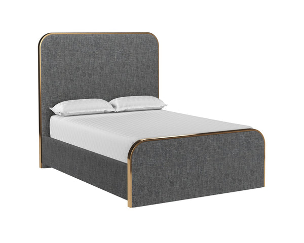 Sunpan Tometi Bed - Sleek Modern Design with Curved Upholstered Headboard and Brushed Gold Accents Full