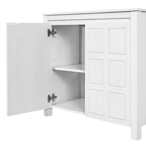 English Elm 36" Bathroom Vanity Organizer with Ceramic Sink, Solid Wood Distressed Finish, Hand-Painted Charm and Ample Storage Antique White N729P255666K